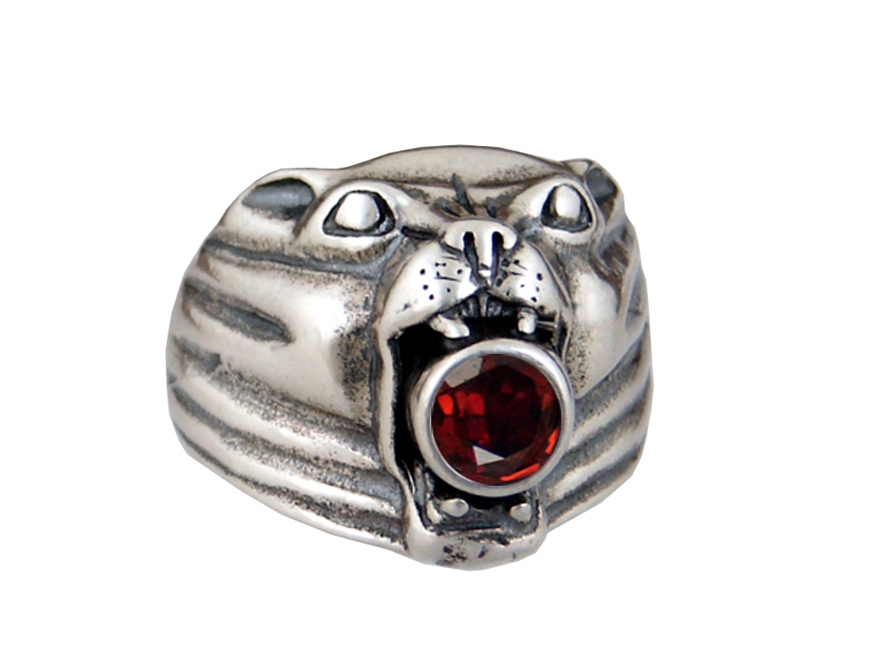 Sterling Silver Panther Ring With Garnet Size 10